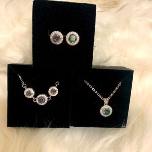 Mystic Crystal Sterling Silver Necklace, Bracelet and Stud Earrings